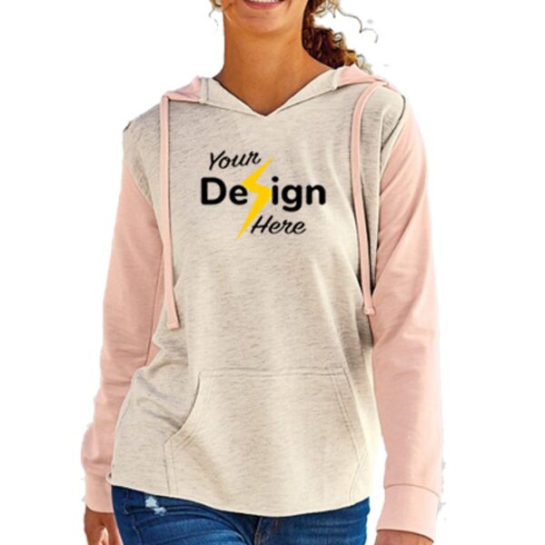 Women’s French Terry Hooded Pullover with Colorblocked Sleeves Thumbnail